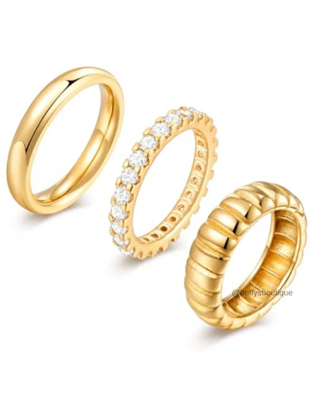 14K Gold Plated Stacking Rings for Women Cubic Zirconia Set 3